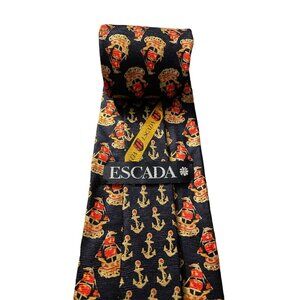 Vintage Escada Made in Italy 100% Silk Necktie Sailboat Anchor Tie Black Velvet